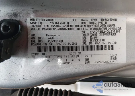 2016 Ford Focus S from USA, damaged, VIN 1FADP3E24GL337210